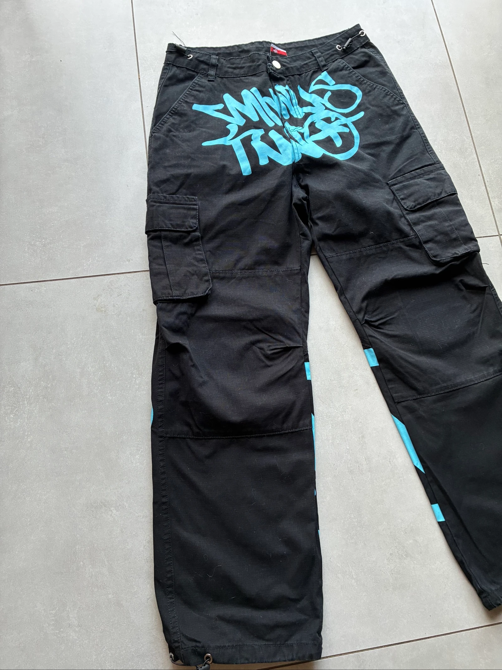 Minus Two Cargo Preto com Estampa Azul Vintage Y2K Streetwear Oversize Archive Calça Rara – photo 2
